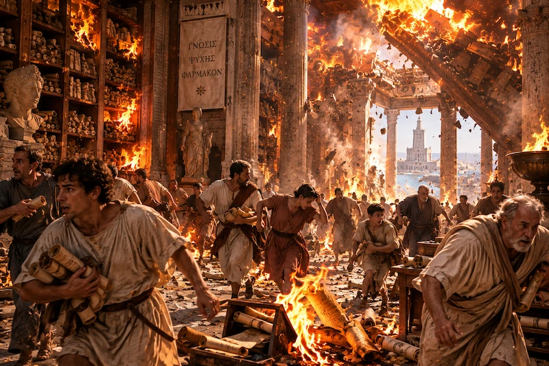 Incendio de Alejandria, quema de libros